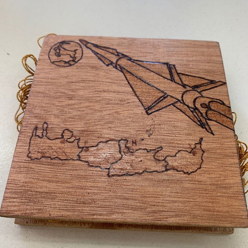 Military pyrography used, Crete, commemorative tabletop