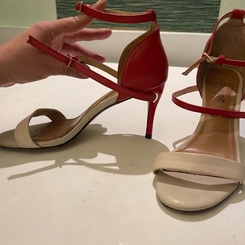 Women's sandals used, beige and red, size 37