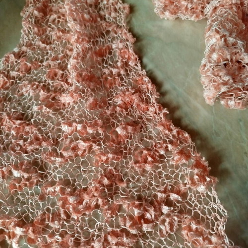 Pearly pink spring scarf new, handmade knit with Turkish Ladder ice yarn