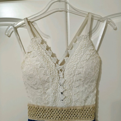 Sleeveless dress like new with white lace bust and blue skirt