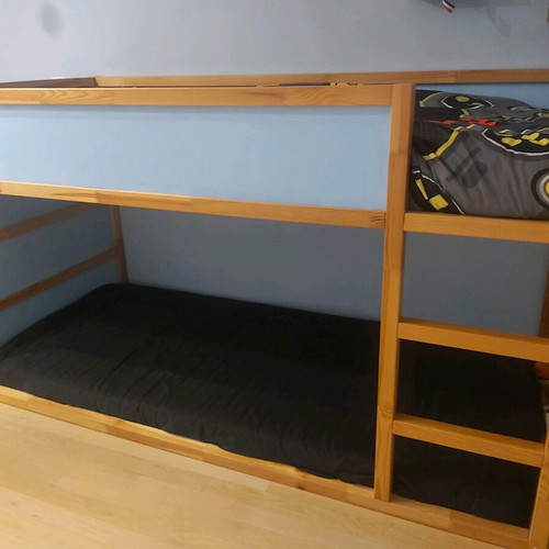 Low bed used that converts to high bunk with 2 mattresses