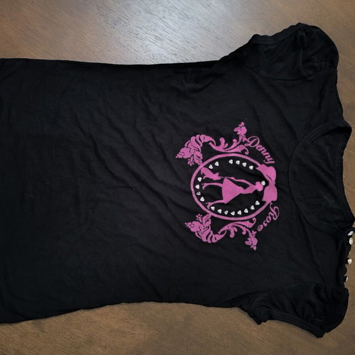 Denny Rose black T-shirt with fuchsia velvet stamp like new, size S