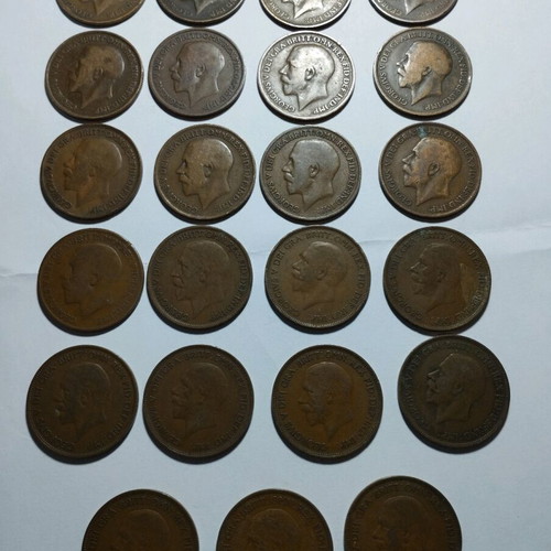 One Penny Coins Used, Lot of 23, King George V 1912-1936