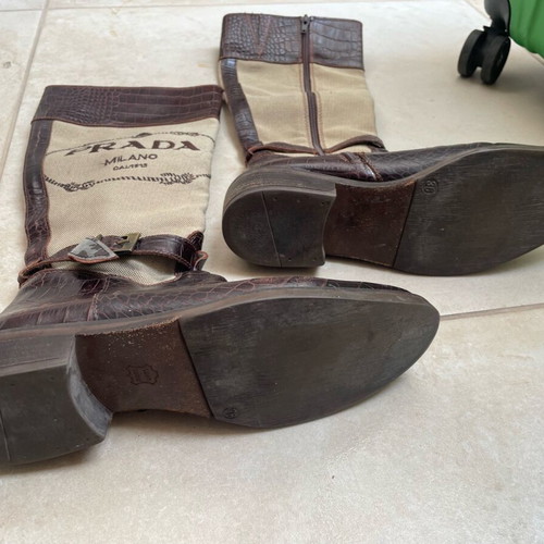 Prada brown crocodile pattern boots size 36 used, real leather