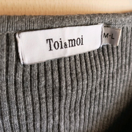 Toi & Moi blouse grey rib knit fitted new, size M-L