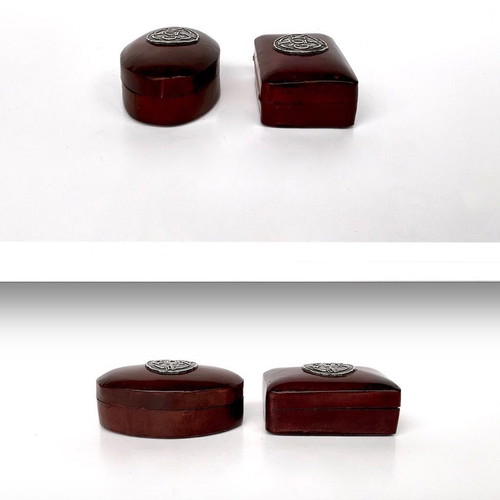 Set of 2 leather and 925 silver boxes with IASON inscription like new