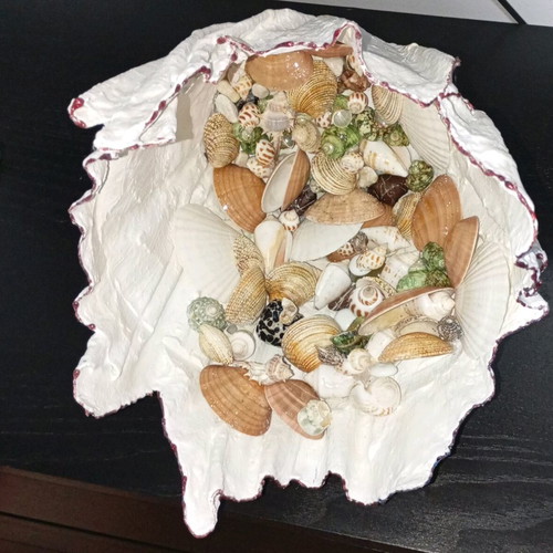 Decorative vase new cement with seashells