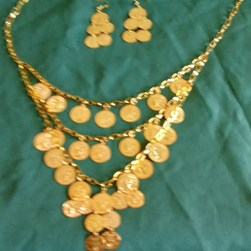 Unique jewelry set necklace, bracelet and earrings, new, copper-zinc alloy