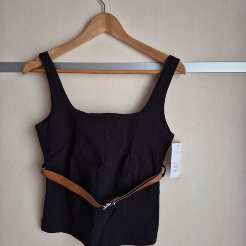 Black fitted top with belt new, sizes S and M