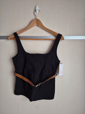 Black fitted top with belt new, sizes S and M