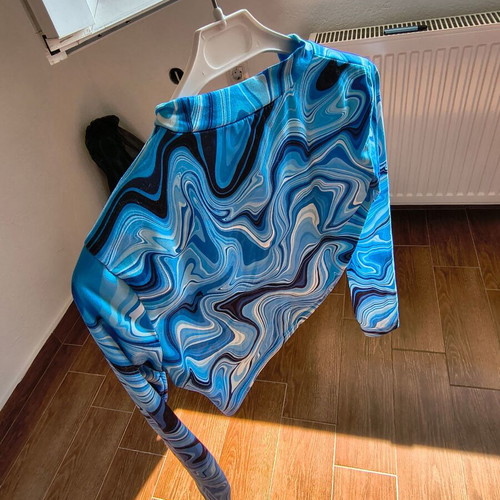 Shein Cyan Crop Top with Unique Pattern, Polyester