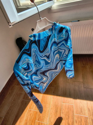 Shein Cyan Crop Top with Unique Pattern, Polyester