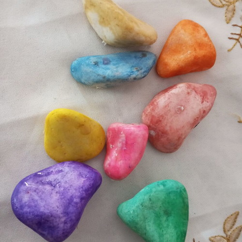 Painted stones used, set