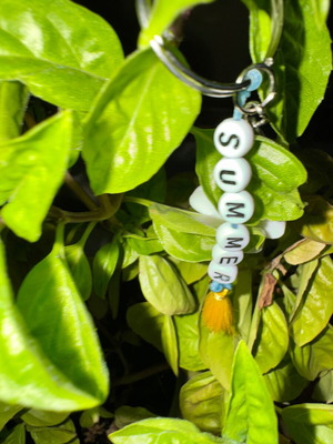 Handmade keychain with summer beads, white and yellow