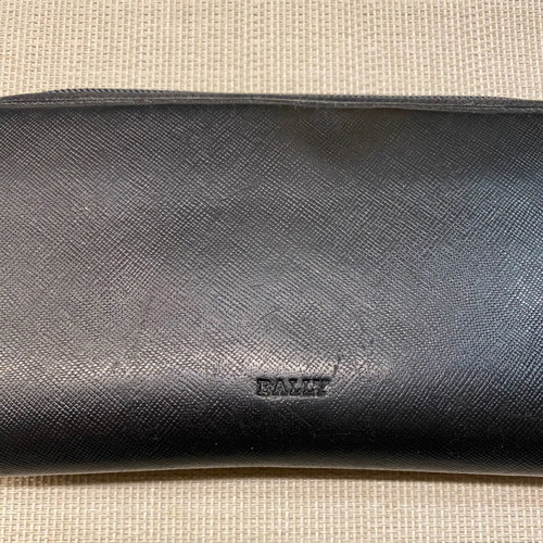 Bally leather wallet used, black, 12 card slots, zip coin pocket