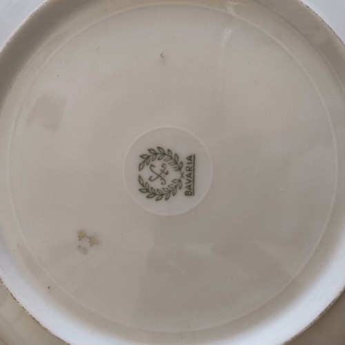 Soup plates set used, 3 pieces with gold details, Bavarian porcelain