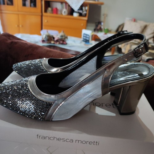 Evening sandals silver with strass, like new, size 41