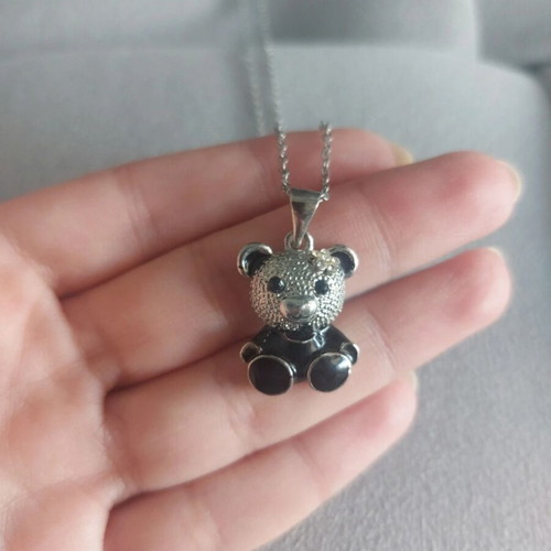 Children's teddy bear necklace made of stainless steel new, black and silver