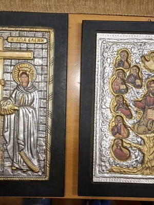 Byzantine art icons used, set of 2, metal alloy