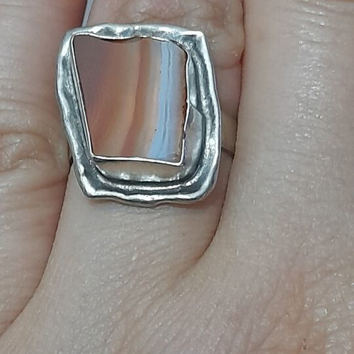 Ring with agate stone, new, sterling silver artisan vintage