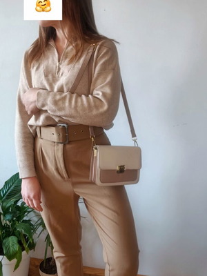 Σετ Outlet παντελόνι και πουλόβερ Zara σαν καινούργιο, μπεζ και καφέ, μέγεθος S-M