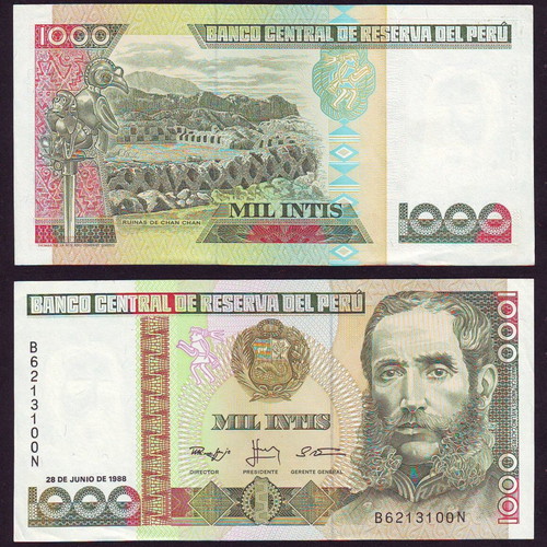 Peru 1000 Intis banknote 28.06.1988 unc