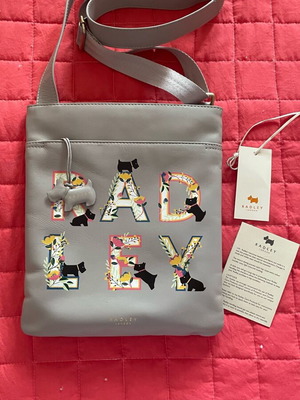 Radley London crossbody bag like new, grey with colorful doggie design