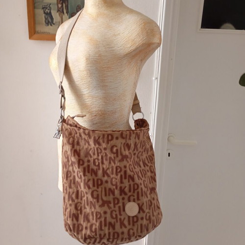 Kipling shoulder bag used, beige and brown crossbody