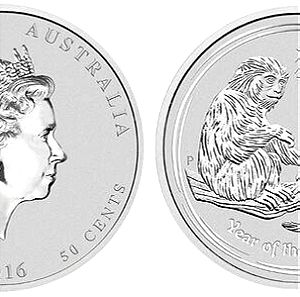 Australia 50 Cents 2016 Elizabeth II - Australian Silver Lunar Monkey Coin (BU) Australian Perth Mint.