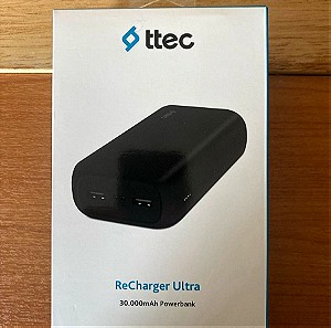 TTEC ReCharger Ultra Power Bank 30000mAh 10.5W με 2 Θύρες USB-A και Θύρα USB-C Μαύρο ΚΑΙΝΟΥΡΙΟ