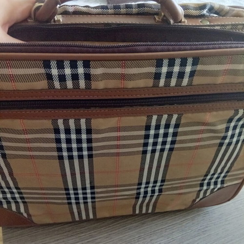 Vintage checked shoulder bag used, brown and beige