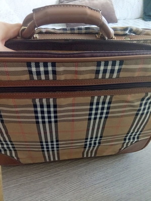 Vintage checked shoulder bag used, brown and beige