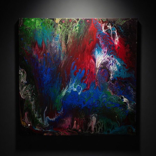Emerald Inferno Fluid Painting 70x70 cm new