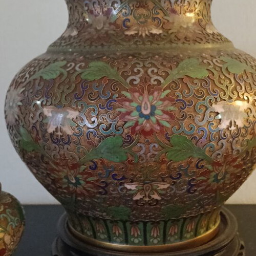 Cloisonné Chinese vases like new, set of 3 with intricate enamel designs