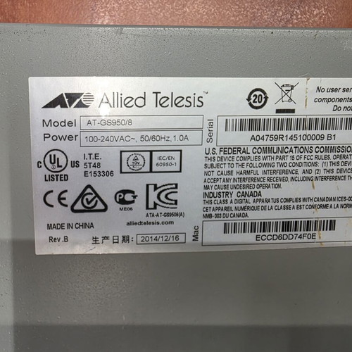 Allied Telesis AT-GS950/8 WebSmart Gigabit Switch used, 8-Port + 2 SFP Combo