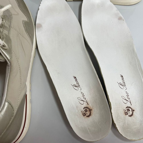 Loro Piana sneakers used, leather and canvas, size 38.5, beige and light gold
