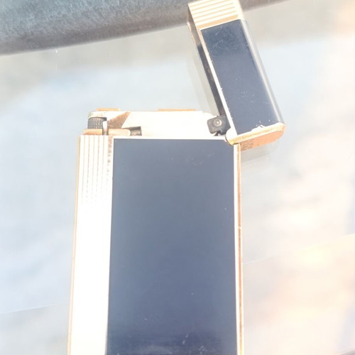 Colibri of London vintage lighter used, gold plated with black lacquer