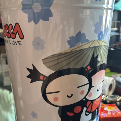 Metal bucket with blue flowers Pucca vintage, height 28cm