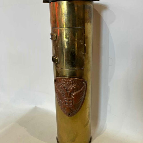 Antique brass handmade floor ashtray from shell with emblem 52x13