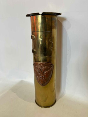 Antique brass handmade floor ashtray from shell with emblem 52x13
