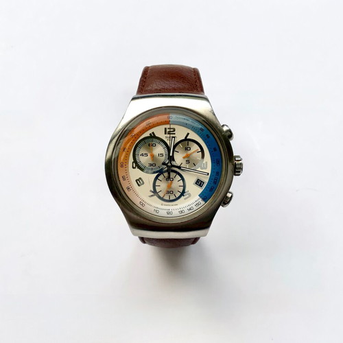 Swatch YOS404 Top Relief Irony Chronograph used with box and papers