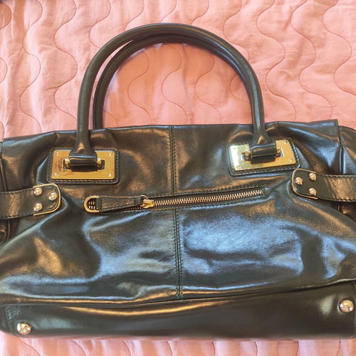 Folio leather women's handbag like new, dark green bowling style