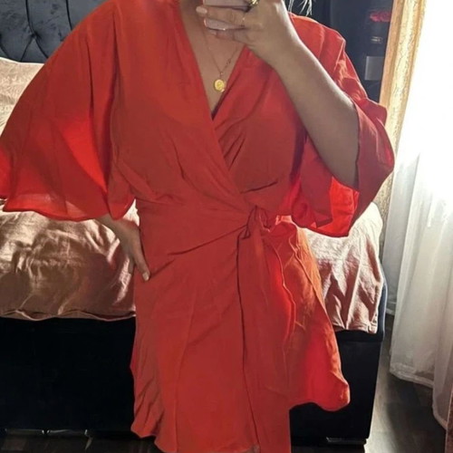 Φόρεμα Coral Wrap καινούργιο, Shein, μέγεθος M, κόκκινο πορτοκαλί