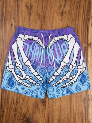Streetwear swim shorts Skeleton Heart with paisley design, new, size L
