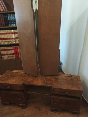 Vintage wooden dressing table with mirror, used, circa 1930–1950