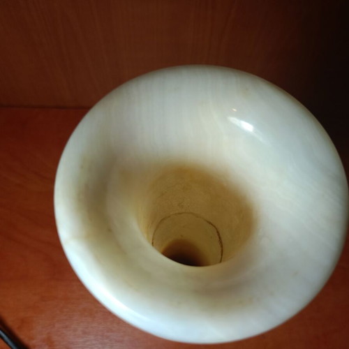 Onyx Vase used, handmade decorative piece with natural cream and light brown hues