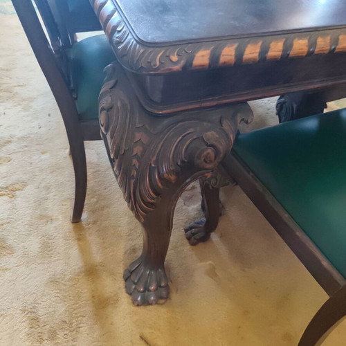 French antique dining table with lion legs and chairs, buffet included