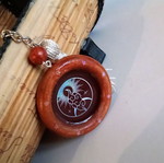 Handmade brown keychain bag pendant made of wood and resin new