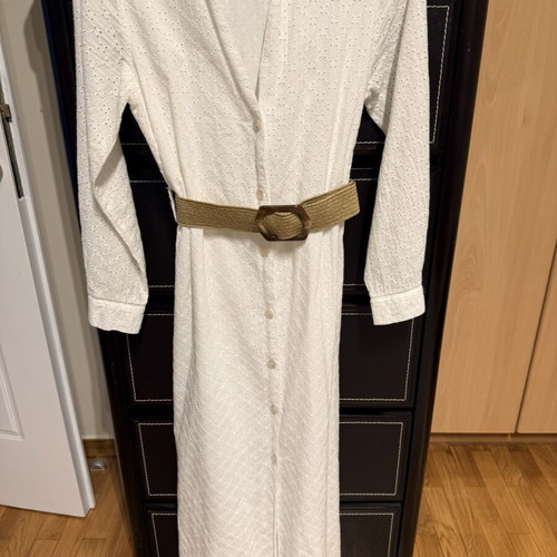 Zara midi dress white with belt, new