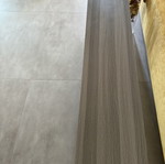 Console table like new, gray-beige wood texture with black metal base